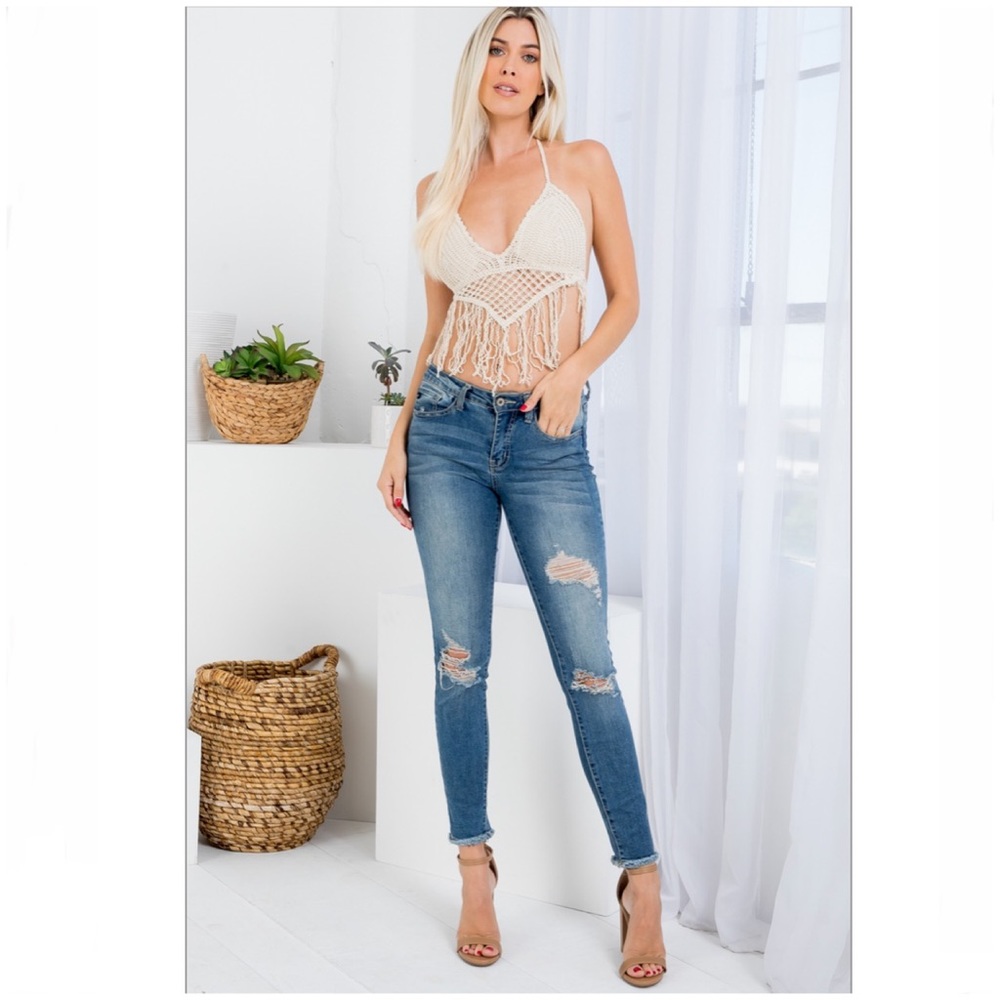 last 3 pack boho crochet knit fringe crop top